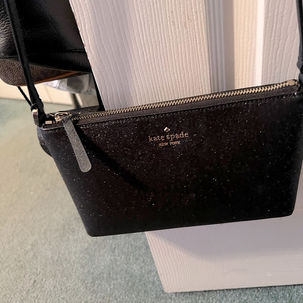 Kate Spade Black Glittery Crossbody Bag with zipper